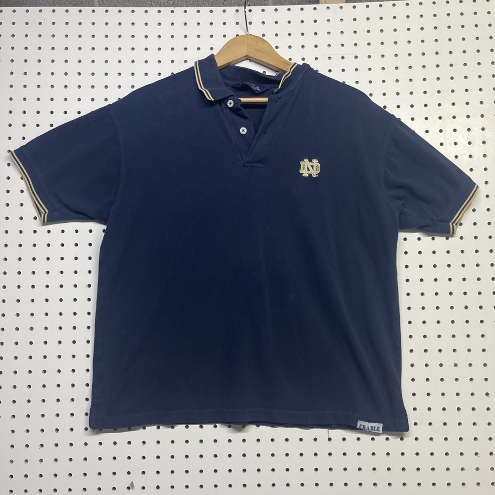 Notre Dame SHORT SLEEVE Polo Navy Crable Sportswear Size L #256